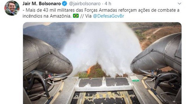 A mesma foto, no entanto, ilustra uma notícia de novembro de 2015, sobre o trabalho realizado para conter um incêndio na Chapada Diamantina, na Bahia