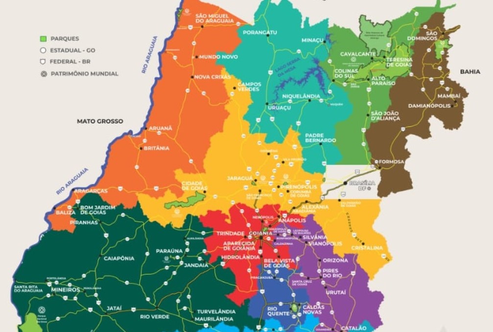 Novo mapa turístico de Goiás; divisões foram redefinidas