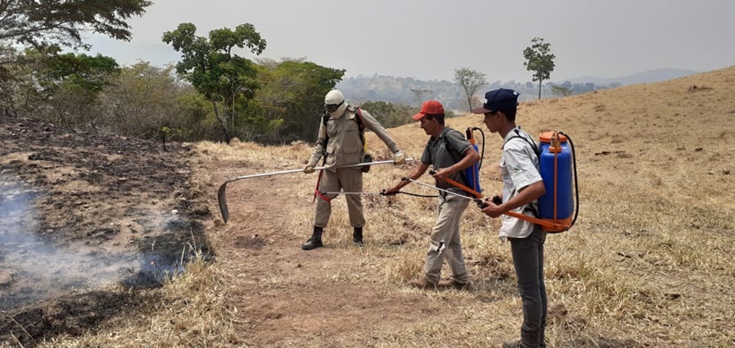 Incêndio florestal é combatido, em Jandaia