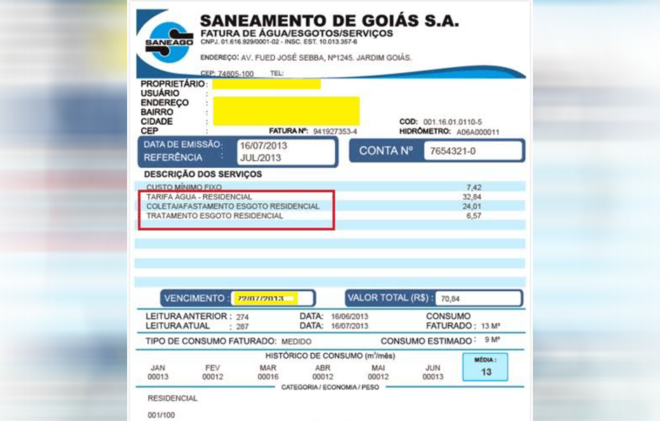 Lei proíbe cobrança de taxa de esgoto onde o serviço não é oferecido, em Goiânia