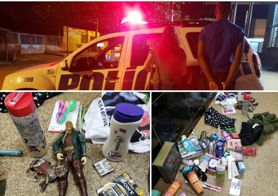 Produtos recuperados pela polícia, de cremes de cabelo à bonecos de brinquedo