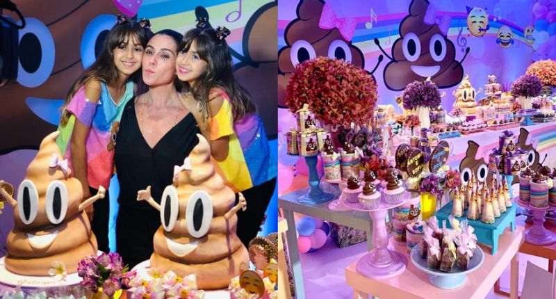 Giovanna Antonelli faz festa de aniversário para filhas com tema emoji de cocô