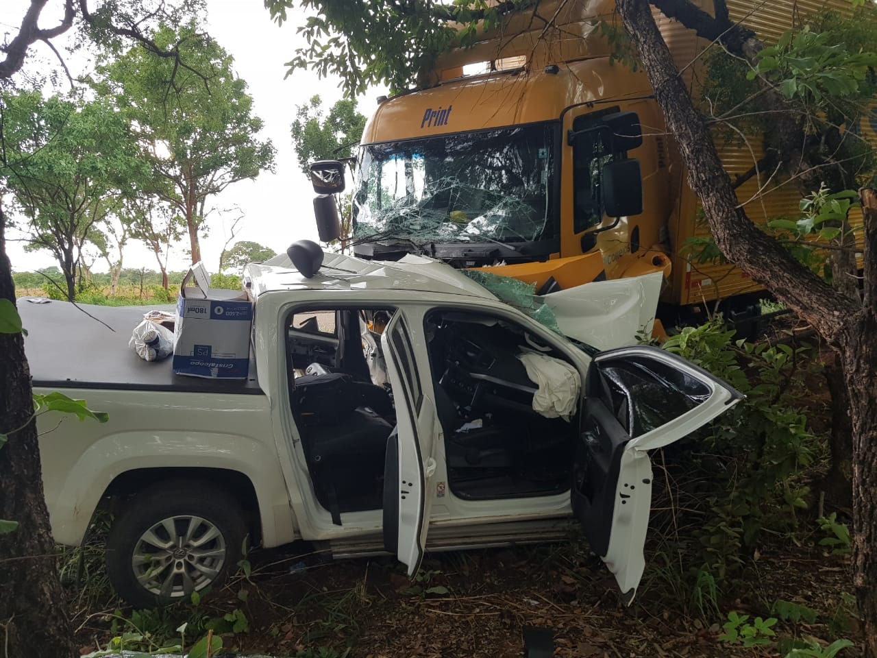 Acidente entre caminhão dos Correios e caminhonete deixa idoso morto na BR-153, em Porangatu