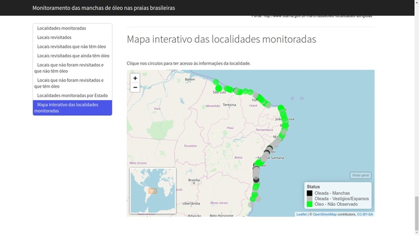 Estudante da UFG cria site que monitora mancha de óleo nas praias brasileiras