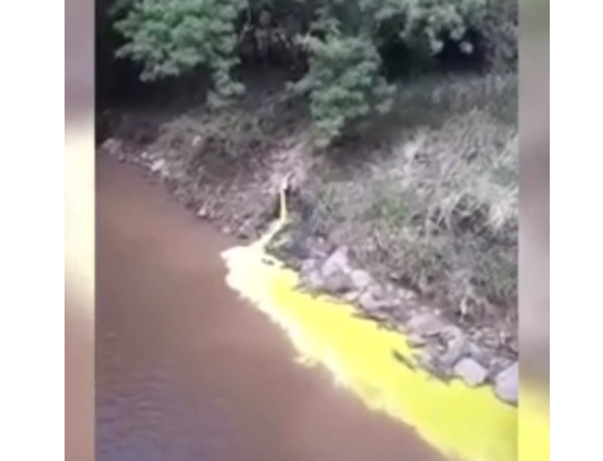 Vídeo mostra o momento que um líquido amarelo é lançado no Córrego Anicuns, em Goiânia