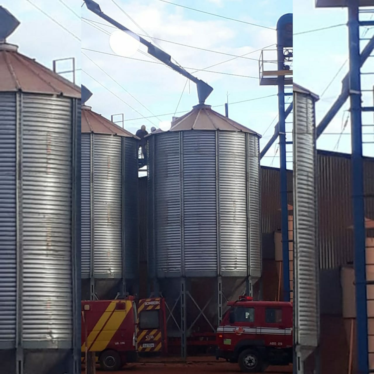 Equipes do Corpo de Bombeiros resgataram, nesta sexta-feira (27), um homem que caiu em um silo de grãos na cidade de Goiatuba. (Foto: Divulgação/Corpo de Bombeiros)
