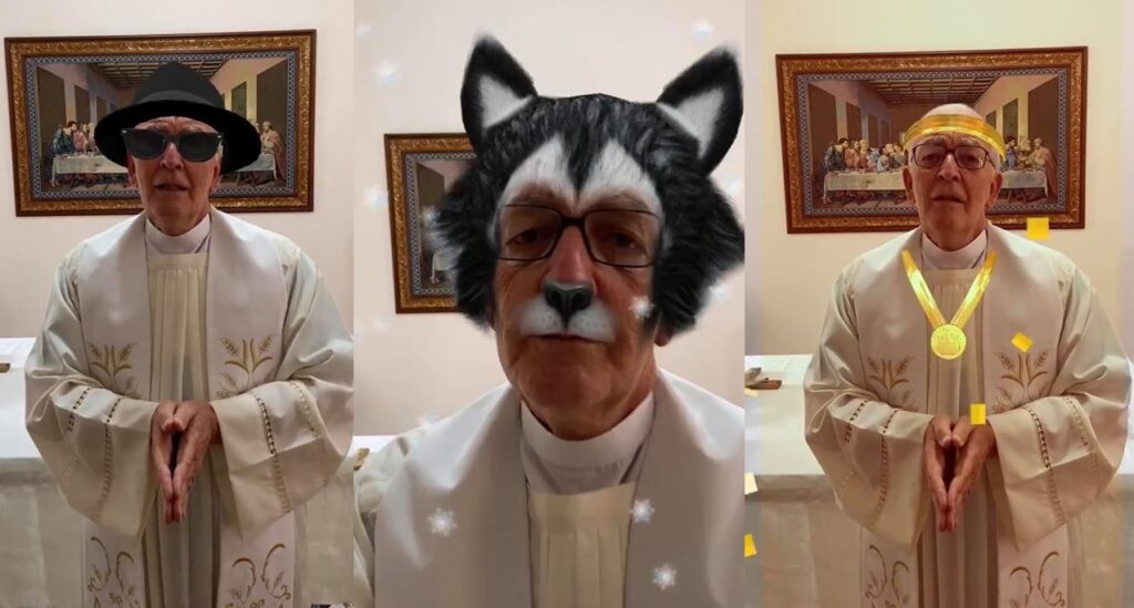 Ao fazer orações virtuais, padre usa filtro de cachorrinho sem perceber