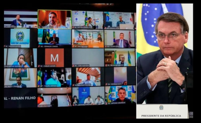 Presidente Bolsonaro em videoconferência com governadores. Foto: Felipe Dalla