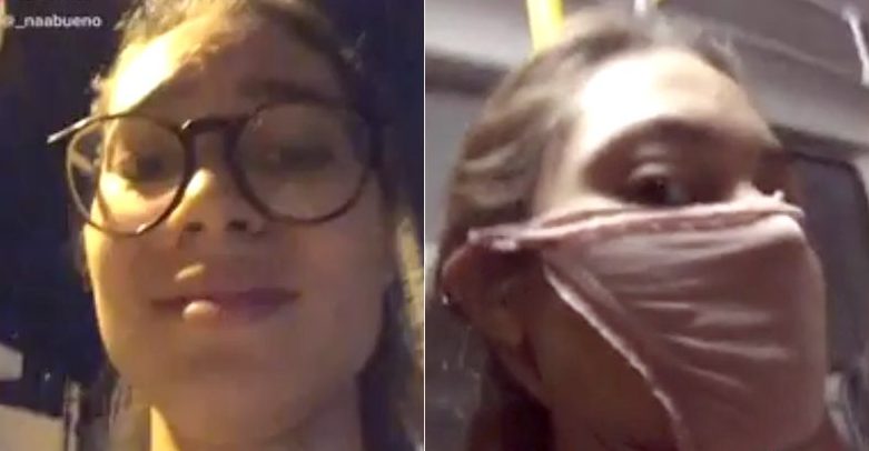 Nathalia Bueno passou por uma situação cômica e viralizou nas redes sociais. Ela teve que usar uma calcinha como máscara para entrar no ônibus. Foto: reprodução
