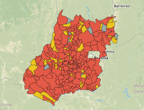 Mapa de casos de covid-19 em Goiás por município