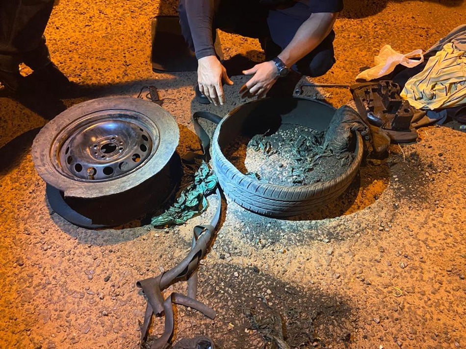 Skunk encontrado em pneu de carro em Itajá