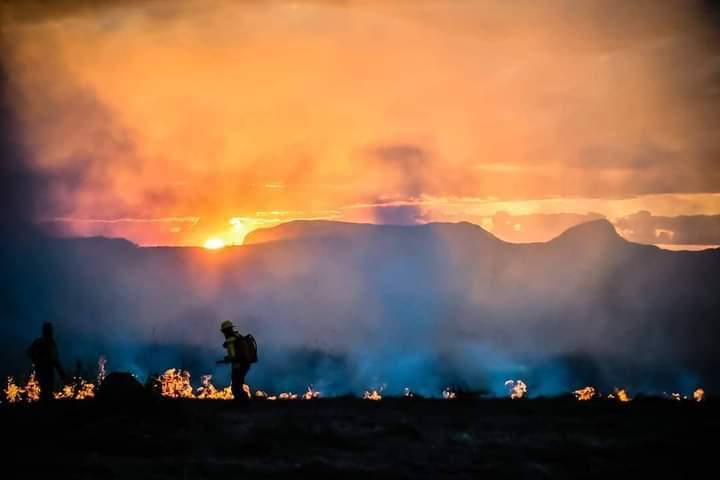 O fogo que há dias atinge o Parque Nacional da Chapada dos Veadeiros, em Goiás, já destruiu mais de 40 mil hectares. (Foto: divulgação/Corpo de Bombeiros)