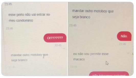 As mensagens racistas por meio do aplicativo Ifood foram enviadas por um perfil falso, que não estava em Goiás. (Foto: reprodução)