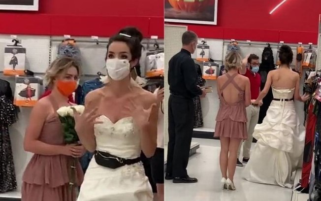 Mulher invade trabalho do namorado vestida de noiva para fazê-lo casar