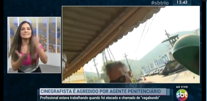 Uma apresentadora do SBT chamou um agente penitenciário para "porrada" após agressão a câmera no Rio de Janeiro. (Foto: reprodução)
