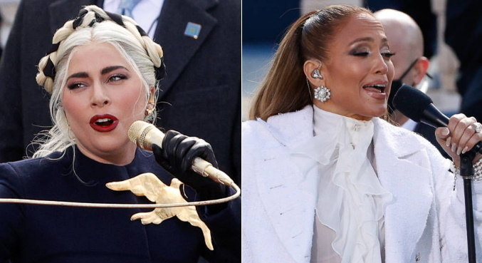Lady Gaga pede paz, J-Lo fala espanhol e jovem poeta negra marca posse de Biden