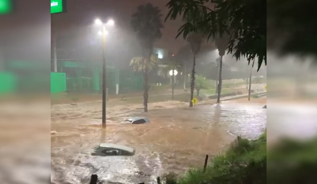 Carros inundados pela água após chuva de 103mm em Rio Verde (Foto: reprodução)