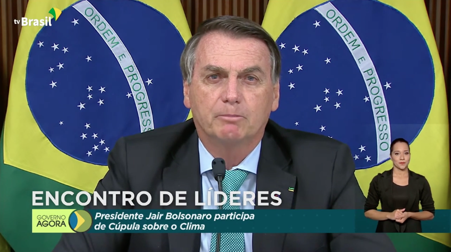 Presidente Jair Bolsonaro discursa durante a cúpula sobre o clima, promovida por Biden (Foto: Reprodução)