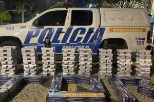 Polícia apreende carga de 25 mil cigarros contrabandeados na GO-050, em Trindade (Foto: Divulgação/PM)