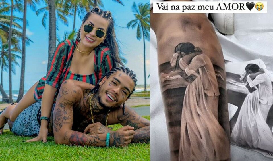 Viúva de MC Kevin faz tatuagem na perna homenageando o cantor