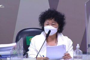 Médica Nise Yamaguchi é ouvida pela CPI da Covid, no Senado (Foto: Reprodução/TV Senado)
