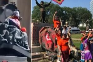 Canadenses derrubam estátuas de rainhas após escândalo com indígenas