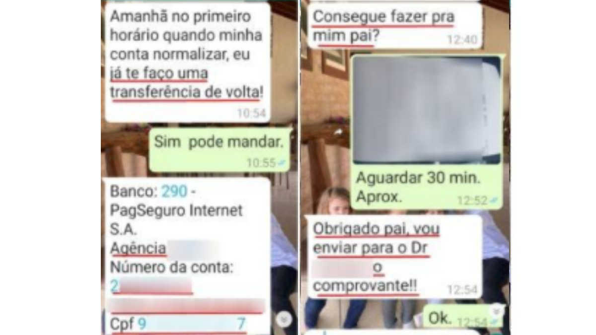 Troca de conversas entre suspeito e vítima. Foto ilutra: Goianiense é suspeito de aplicar golpe em idosa do MG e causar prejuízo de R$ 30 mil