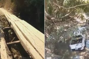 Motorista morre após carro cair de ponte de madeira na GO-347, em Crixás