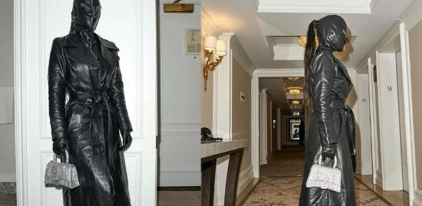 Kim Kardashian surpreende com roupa e máscara de couro