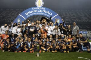 Jogadoras do Corinthians comemoram o título do Brasileiro Feminino