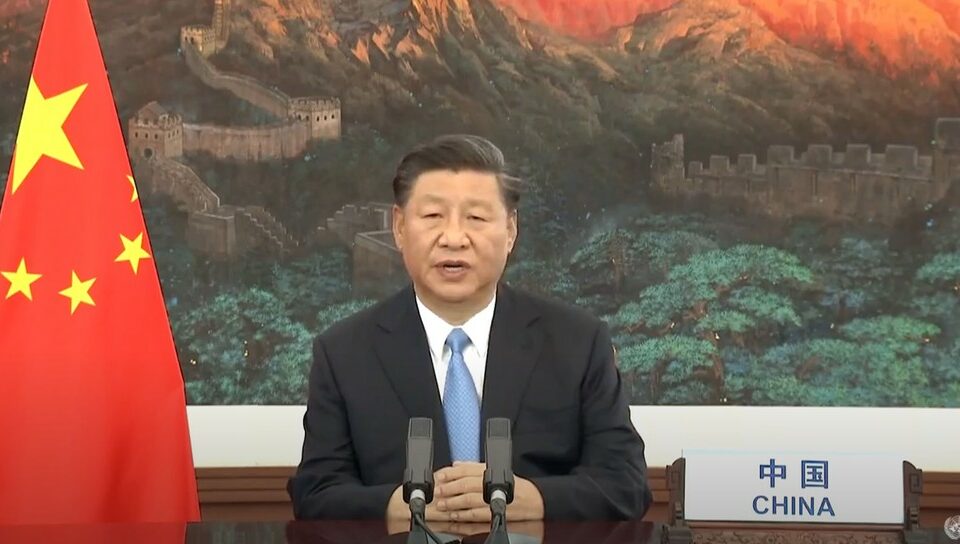Presidente da China, Xi Jinping, fala durante assembleia geral da ONU nesta terça-feira (22). Foto: Reprodução/ United Nations/ You Tube
