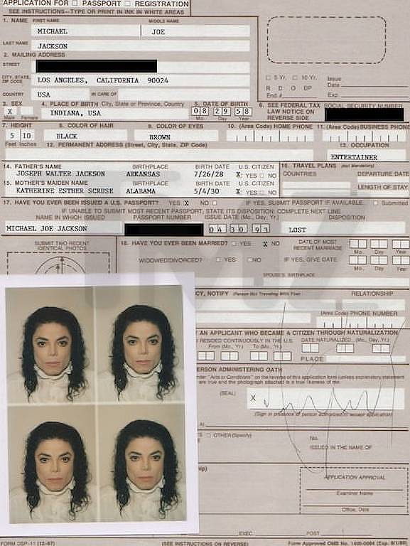 Requerimento de passaporte é datado de 1990 e tem fotos do cantor. Documento de Michael Jackson é vendido por R$ 400 mil: veja foto