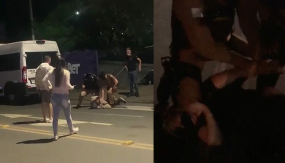 Uma mulher foi imobilizada e agredida por um policial militar durante uma abordagem na noite desta sexta-feira (22) em Curitiba (PR) (Foto: reprodução)