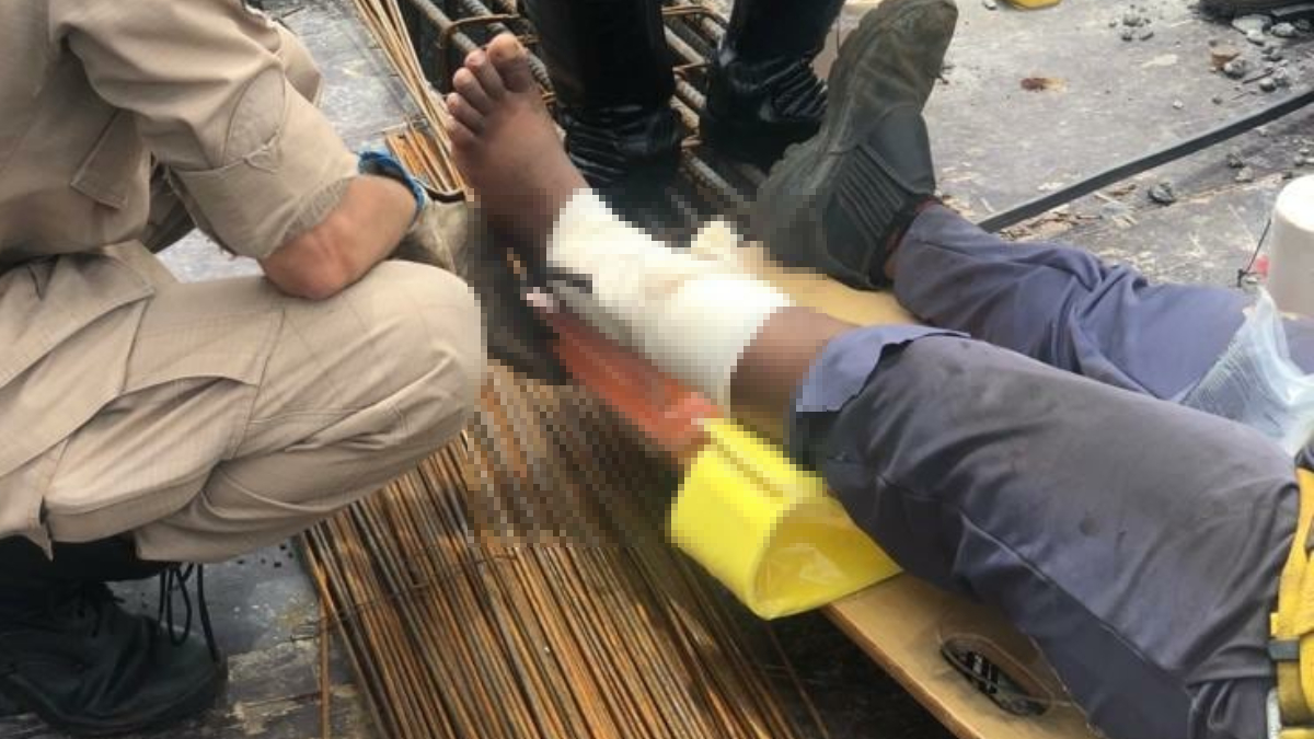 Trabalhador cai de estrutura e tem perna perfurada por vergalhão em Goiânia