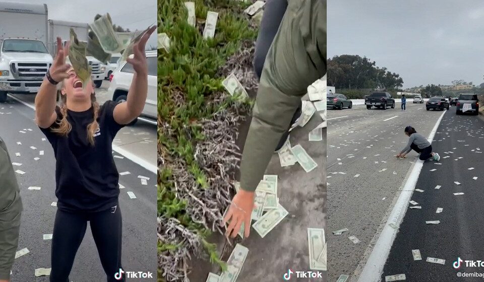 Carro forte se abre e dólares se espalham em rodovia nos EUA - vídeo