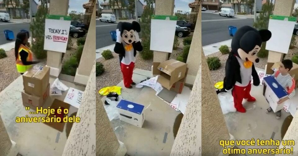 Entregadora emocionou a criança após se vestir de Mickey Mouse