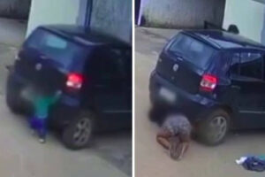 Pai atropela filho ao sair da garagem de casa em Águas Lindas, mas bebê sobrevive: vídeo