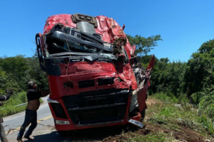 Motorista morre após caminhão carregado com milho cair em ribanceira da GO-164