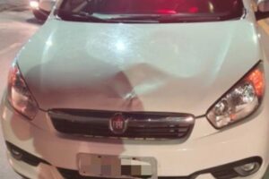 Capô do Fiat Siena ficou amassado após a batida (Foto: Reprodução)