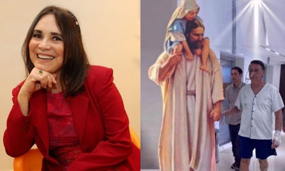 Ex-secretária de Cultura postou imagem com a legenda: “Deus acima de tudo”. Regina Duarte diz que montagem de Bolsonaro com Jesus é verdadeira