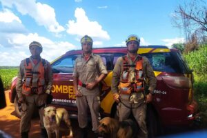 Homem desparecido foi encontrado por cães farejadores do Corpo de Bombeiros Militar de Goiás (Foto: CBMGO - Divulgação)