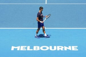 Novak Djokovic em treino para o Australian Open