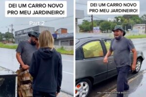 Uma empresária viralizou ao arrecadar mais de R$ 6 mil em 24h para ajudar um jardineiro que teve o carro queimado em Aparecida de Goiânia. (Foto: reprodução/redes sociais)