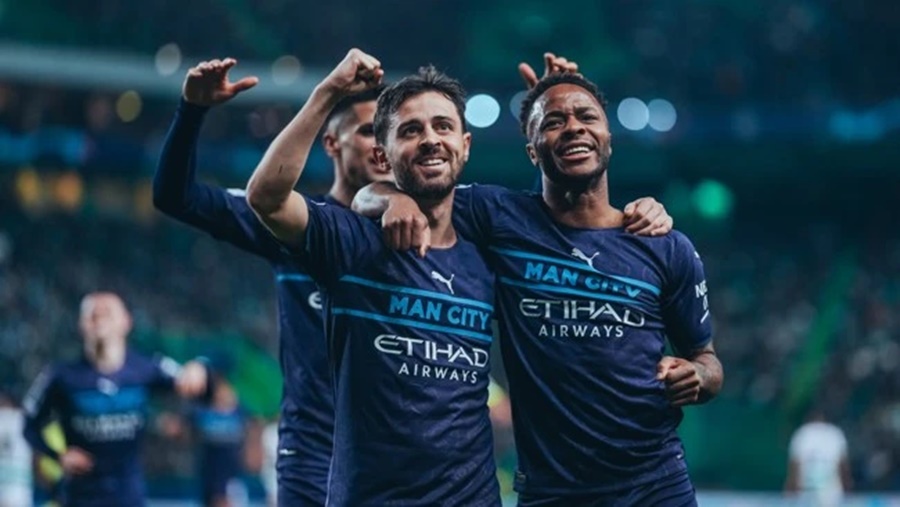Jogadores do City comemoram gol na Liga dos Campeões
