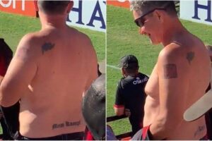 Homem com tatugens em alusão ao nazismo no jogo do Brasil de Pelotas