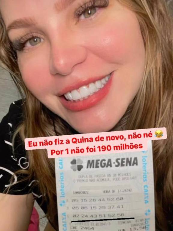 'Por 1 não foi R$ 190 milhões', brincou a influencer. Ex-BBB Paulinha Leite faz a quina na Mega-Sena após ganhar mais de 50 vezes