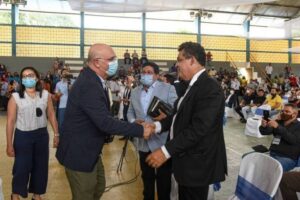 Evento em Saltinópolis (PA), em julho de 2021, com a presença dos pastores Gilmar Santos e Arilton Moura - Divulgação/MEC