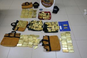 A Polícia Federal disse que o ouro apreendido no aeroporto de Goiânia em 2019 foi extraído de garimpo ilegal e seria levado para a Itália. (Foto: divulgação/PF)