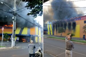 Incêndio de grandes proporções atinge mercado em Ibiporã, perto de Londrina (PR) (Foto: Reprodução)