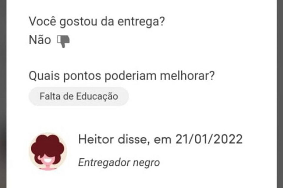 Jovem utilizou conta de amigo de Goiânia para fazer comentário racista em aplicativo de pedidos (Foto: reprodução)